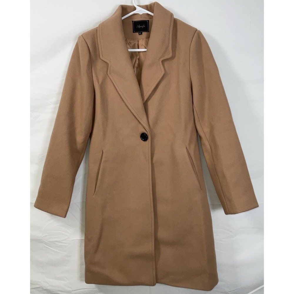 NWOT Women's Aprsfn Single‎ Button Notched Lapel Mid-Weight Peacoat Camel Tan XS - Picture 4 of 9